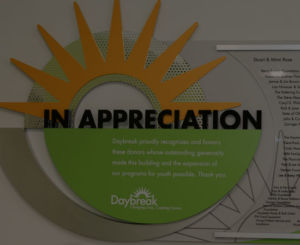 Appreciation plaque for Daybreak donors